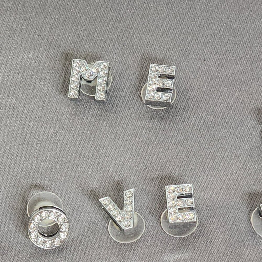 12pc Crystal Rhinestone Bling on Silver Tone Random Capital Letter Croc Charms - Picture 3 of 16